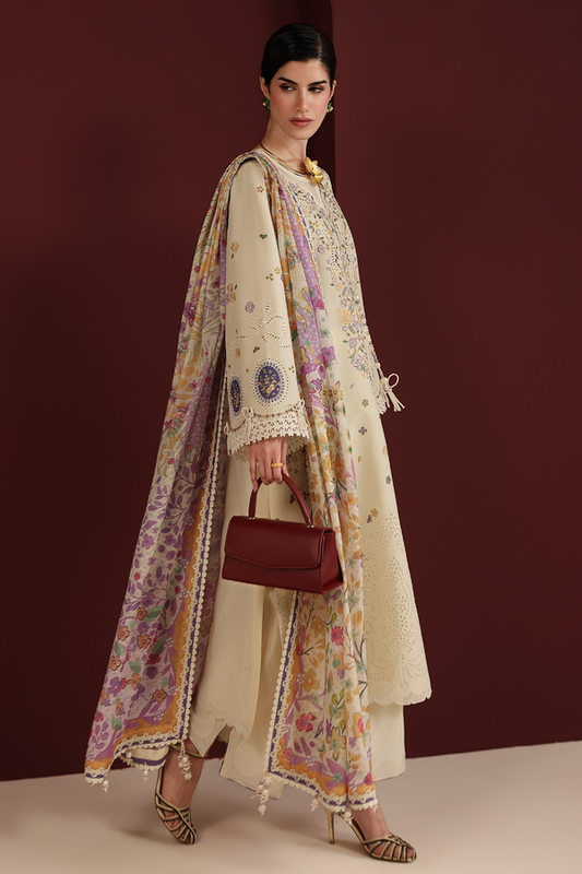 Beige Embroidered Lawn Suit With Cambric Trouser |  Ready To wear
