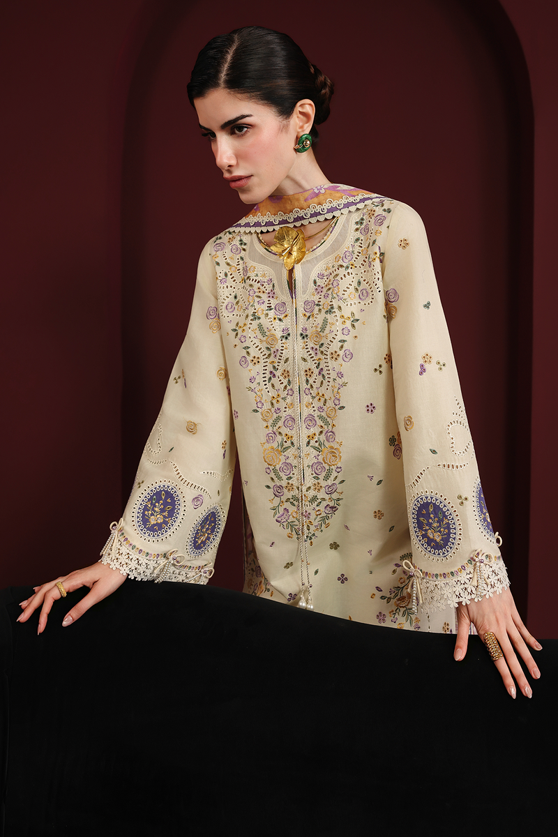 Beige Embroidered Lawn Suit With Cambric Trouser