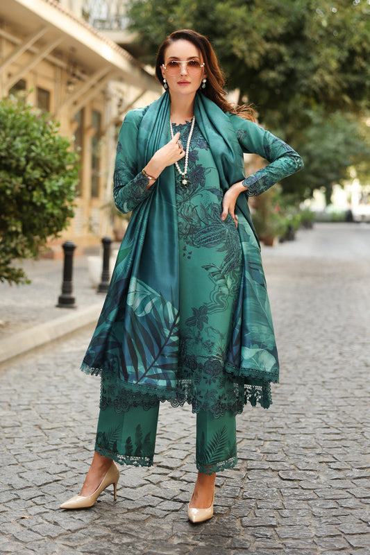 03-Piece Embroidered Lawn Suit With Digital Printed Dupatta