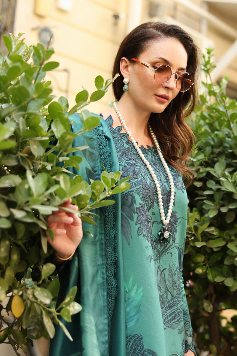 03-Piece Embroidered Lawn Suit With Digital Printed Dupatta