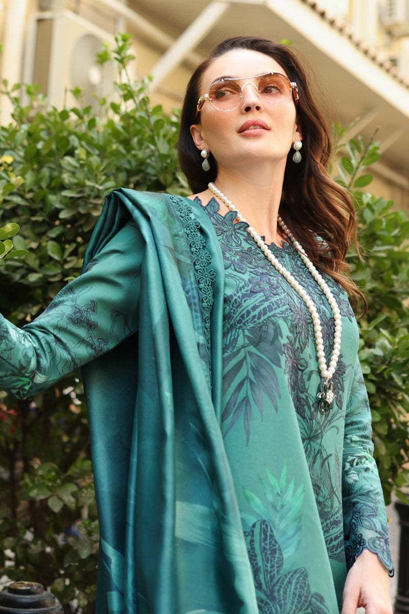 03-Piece Embroidered Lawn Suit With Digital Printed Dupatta