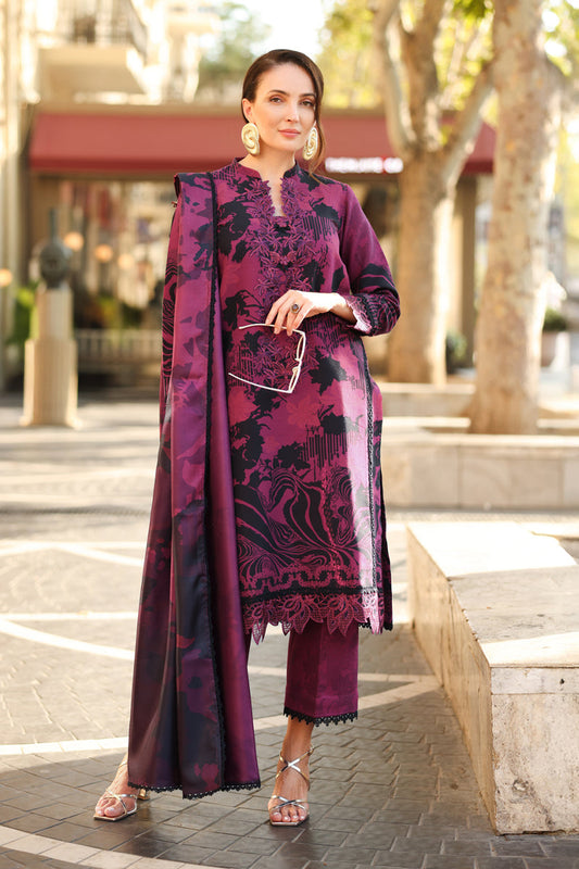 03-Piece Embroidered Lawn Suit With Digital Printed Dupatta
