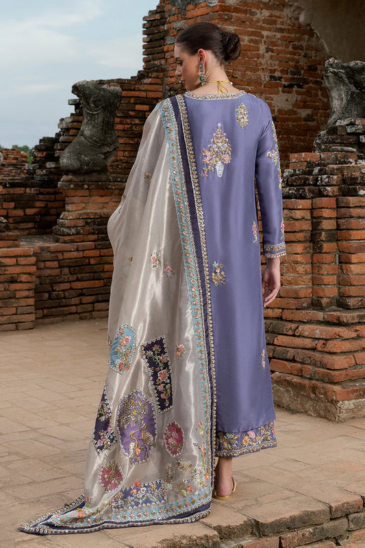 03-Piece Embroidered Lavender Elegance Raw Silk Ensemble - Ready To Wear