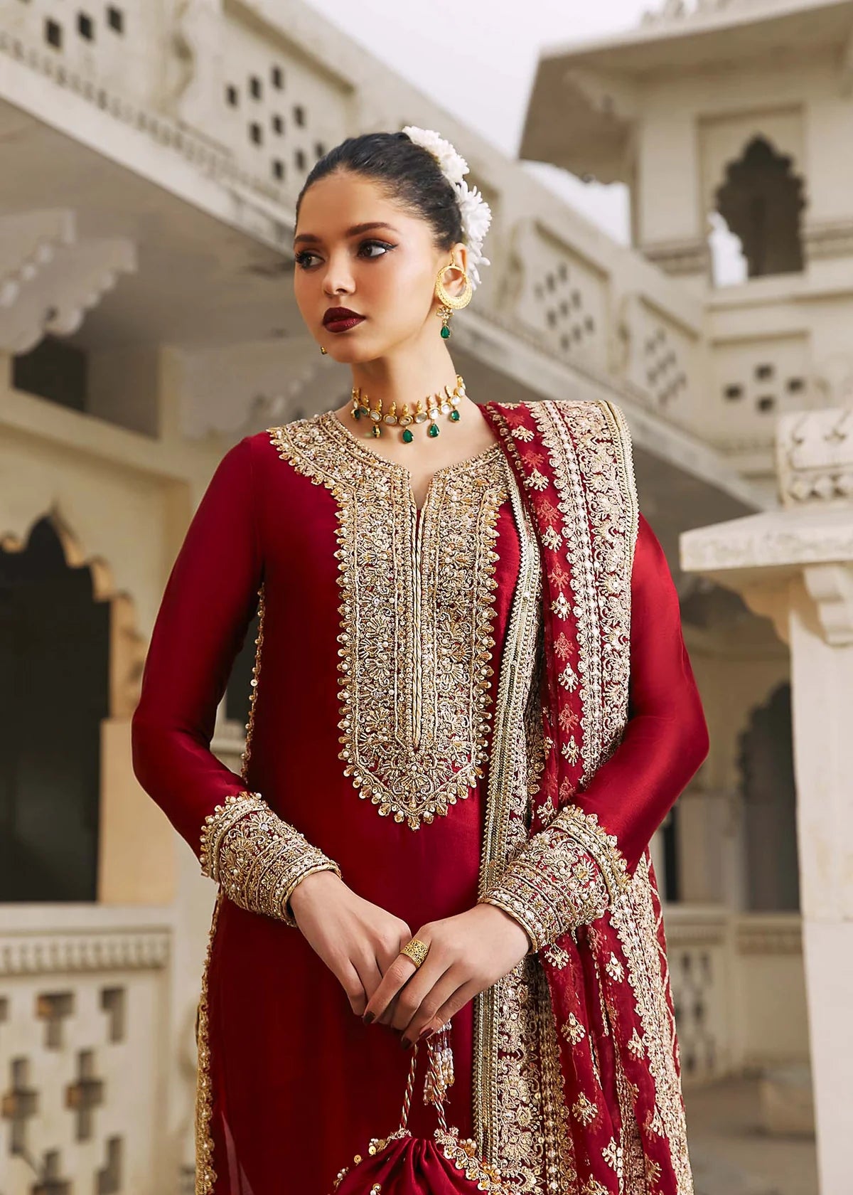 03-Piece Embroidered Korean Silk With Heavy Organza Dupatta - Ready To Wear