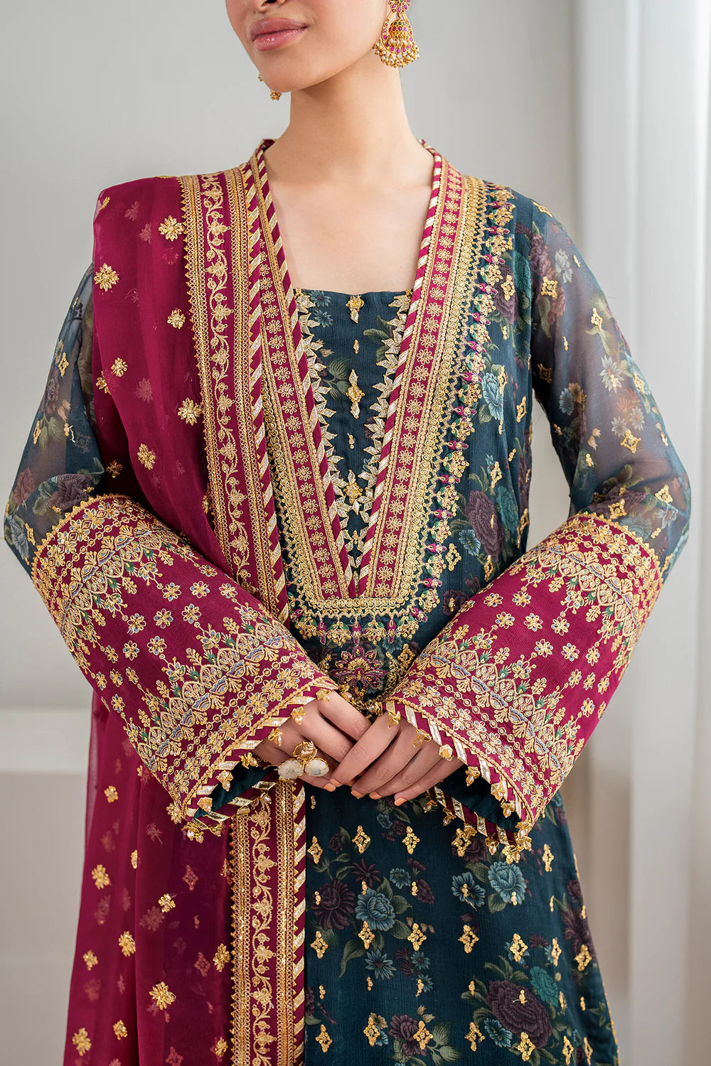 03-Piece Chiffon Suit With Sequin Work | Ready To Wear