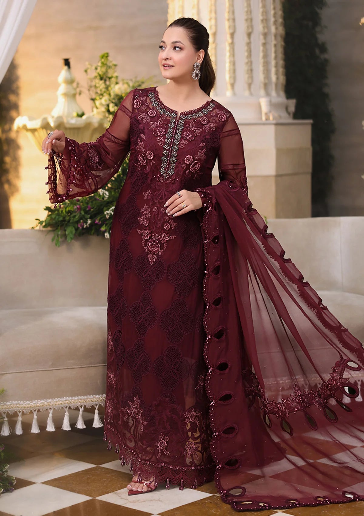 3 Pcs Chiffon Suit With Silk Dupatta | Ready To Wear