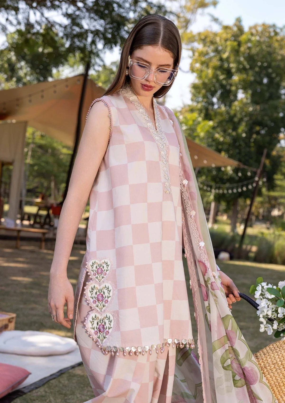sachin and babi light blue dress 03-Piece Embroidered Lawn Suit With Chiffon Dupatta