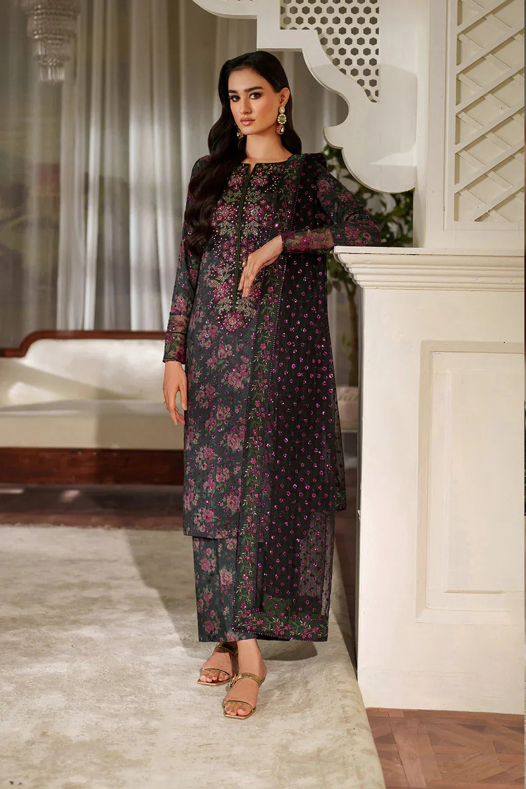 03-Piece Embroidered Lawn Suit With Chiffon Dupatta | Ready To Wear