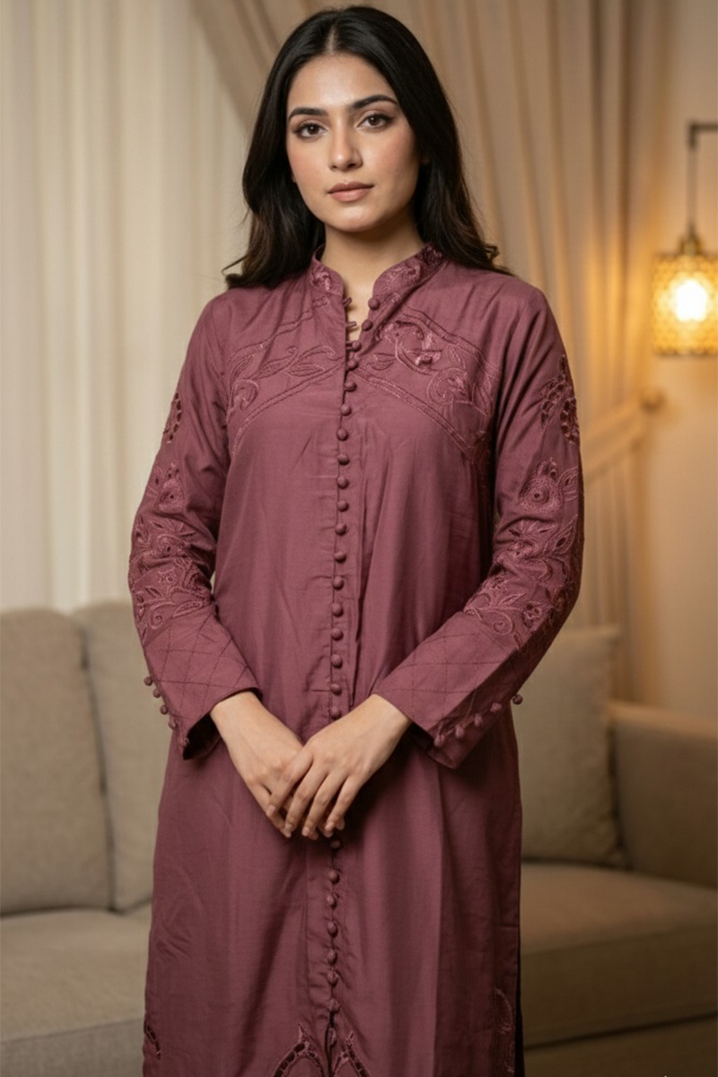 02-Piece Cutwork Khaddi Silk- Ready To Wear