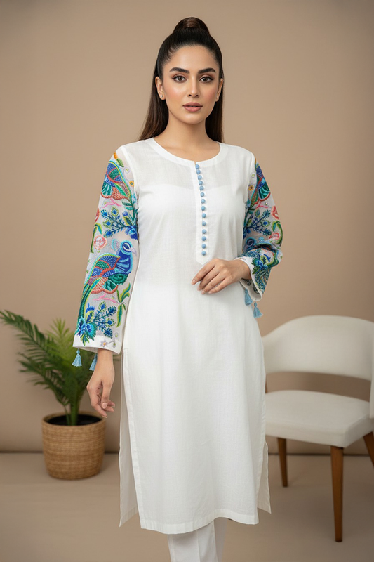 03-Piece Formal Peacock Embroidery Rawsilk - Ready To Wear