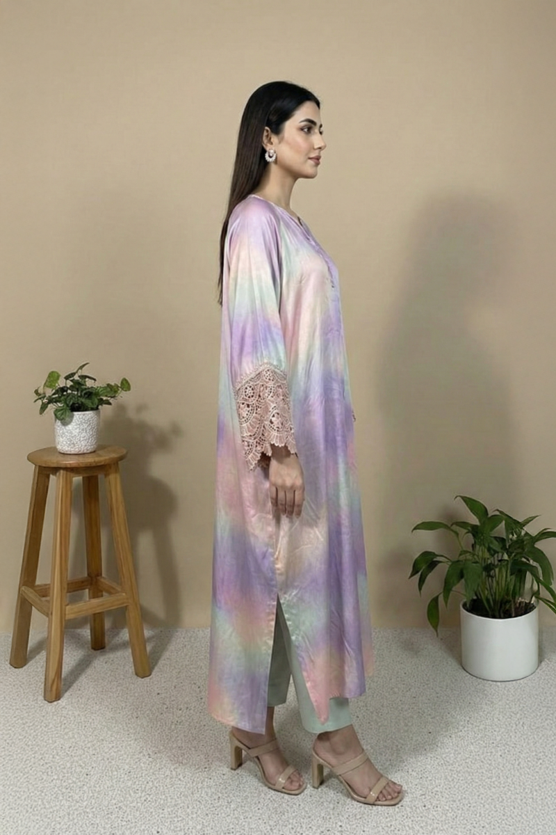 Pastel Dream Silk Kaftan – Luxury Stitched Dress