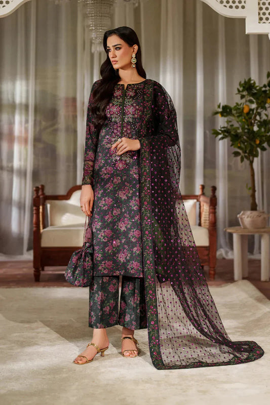 03-Piece Embroidered Lawn Suit With Chiffon Dupatta | Ready To Wear