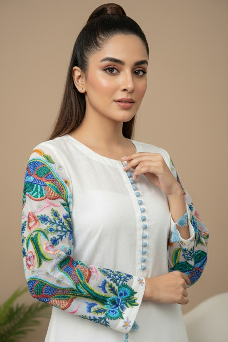 03-Piece Formal Peacock Embroidery Rawsilk - Ready To Wear