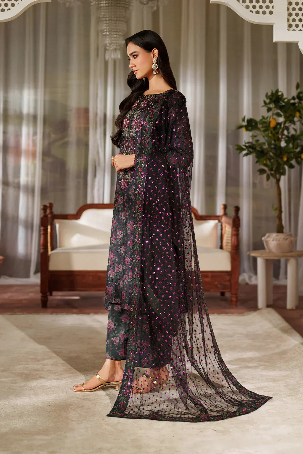 03-Piece Embroidered Lawn Suit With Chiffon Dupatta | Ready To Wear