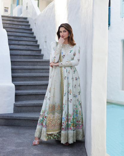 03-Piece Lawn Frock With Organza Dupatta