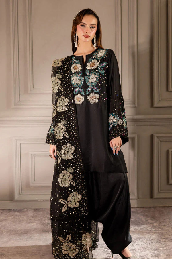 3 Piece Stitched Embroidery Raw Silk Dress - Ready To Wear