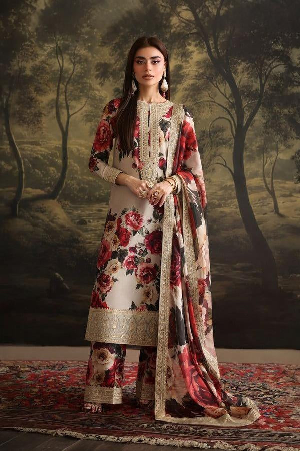 3 Piece Stitched Silk Dress - Ready To Wear