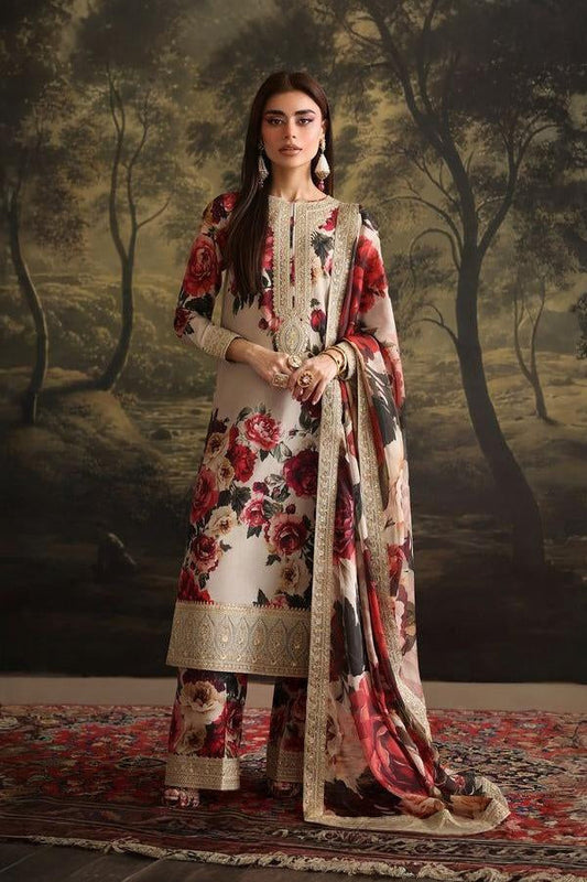 3 Piece Stitched Silk Dress - Ready To Wear