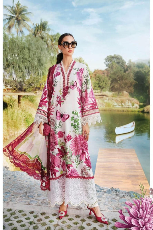 3 Piece Stitched Lawn Embroidery Dress - Ready to Wear