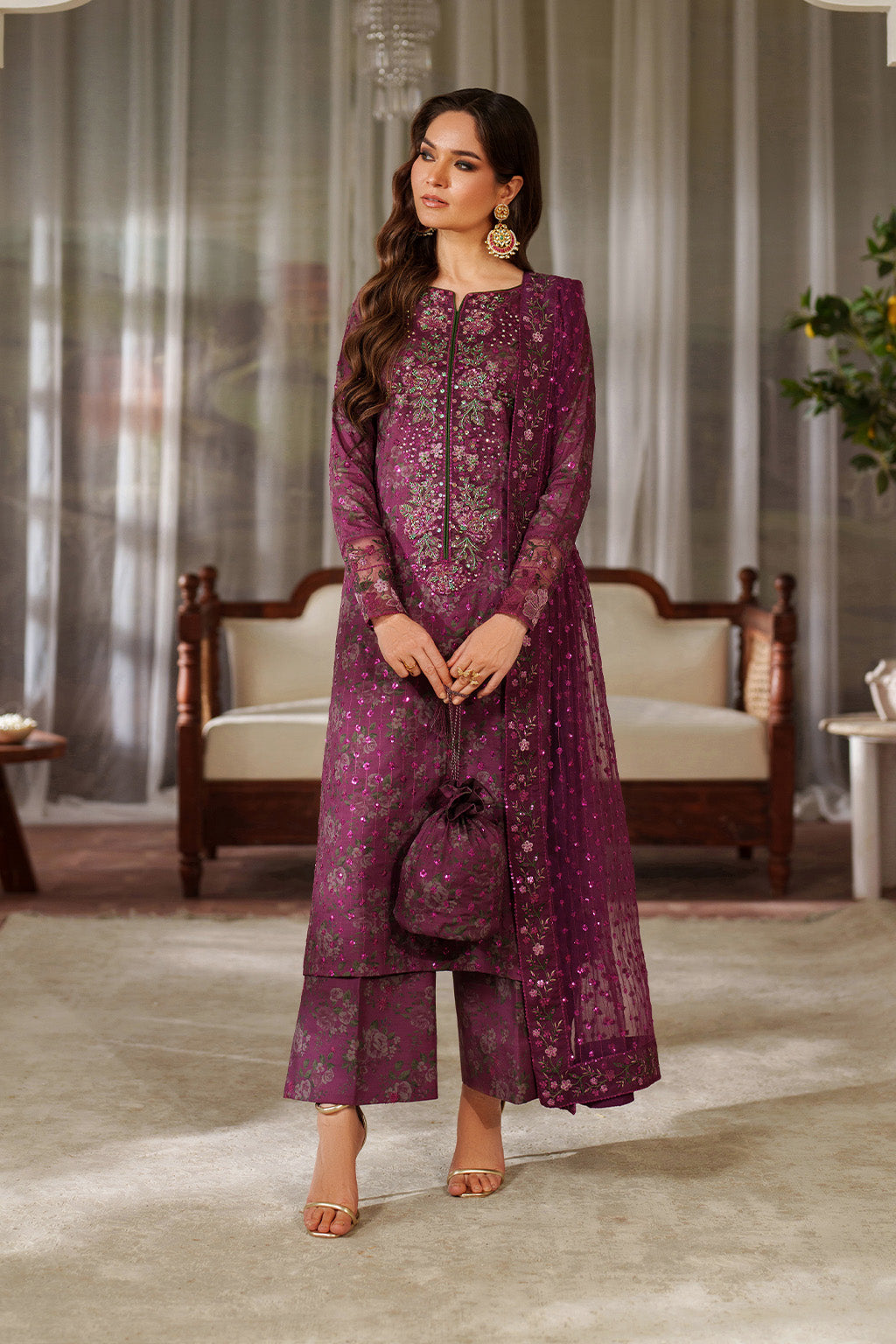 03-Piece Embroidered Lawn Suit With Chiffon Dupatta | Ready To Wear