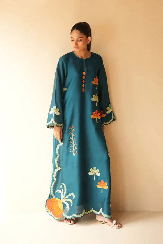 02 Piece Embroidery Silk Kaftan - Ready To Wear