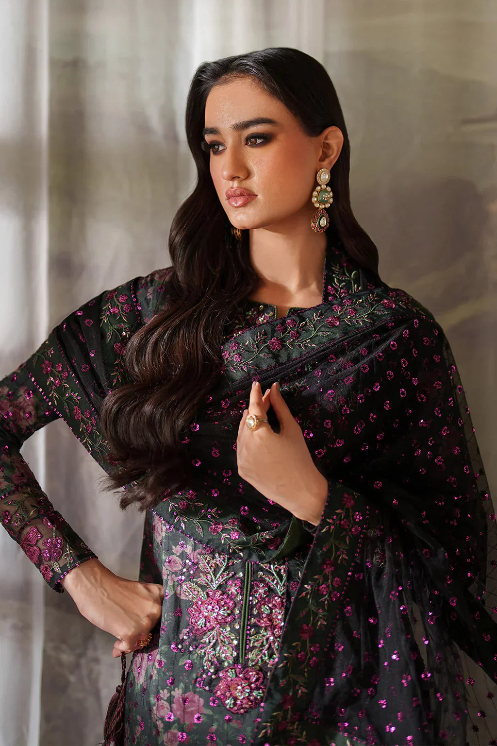03-Piece Embroidered Lawn Suit With Chiffon Dupatta | Ready To Wear