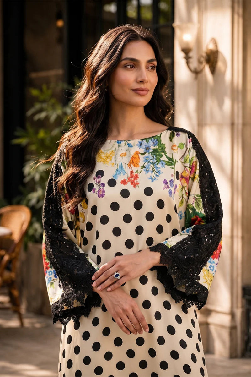 Off-White Polka Dot Silk Printed & Embroidered Suit | Ready to Wear