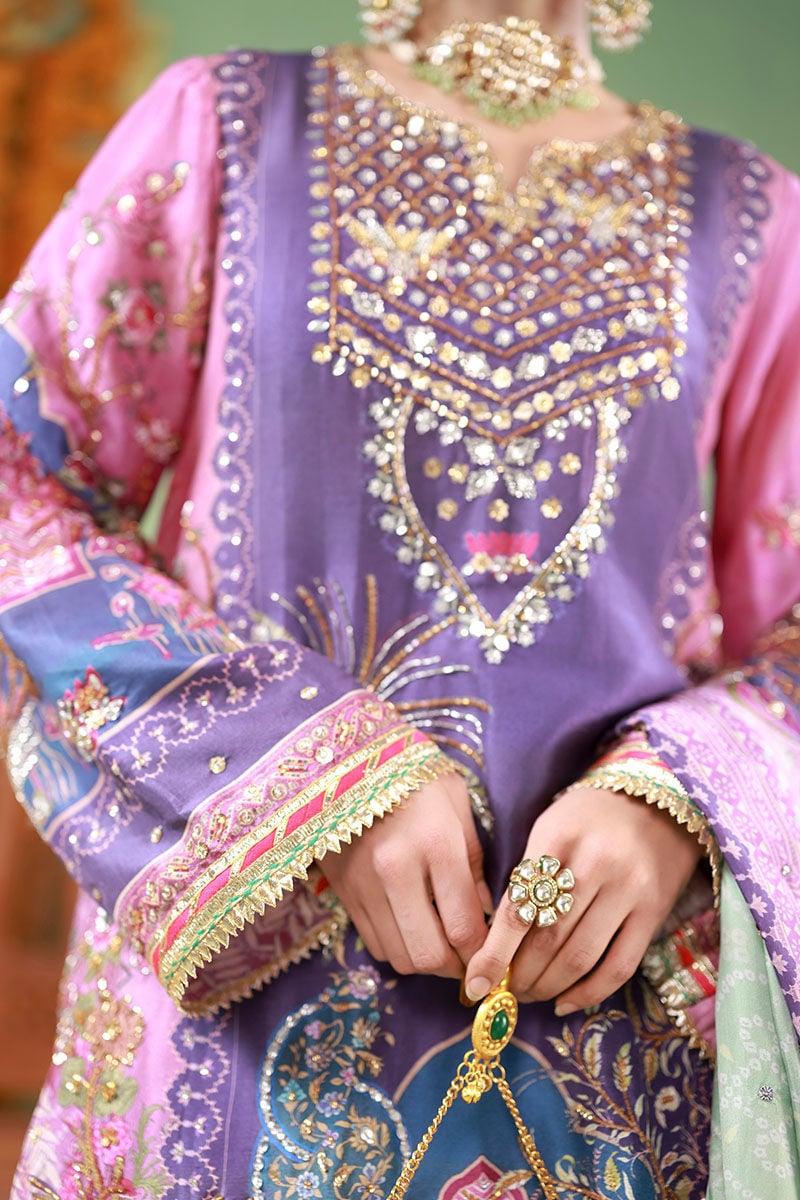 Luxury Purple & Pink Silk suit with Hand Embellished Adda Work | Ready To Wear