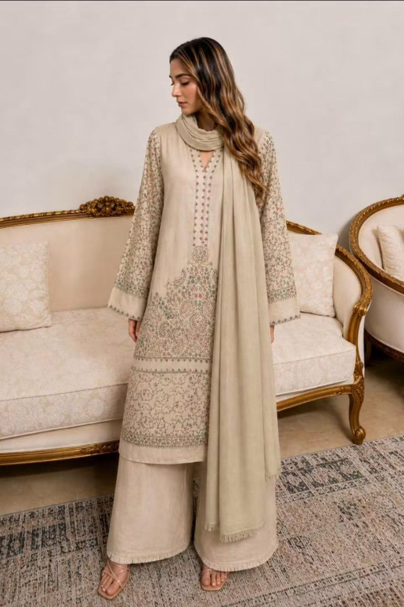 Traditional Pashmina Hand Work 3-Piece Suit | Ready-to-Wear