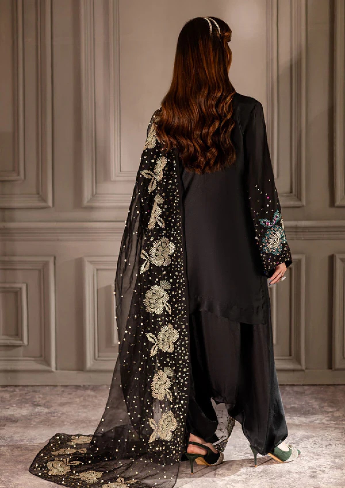 3 Piece Stitched Embroidery Raw Silk Dress - Ready To Wear