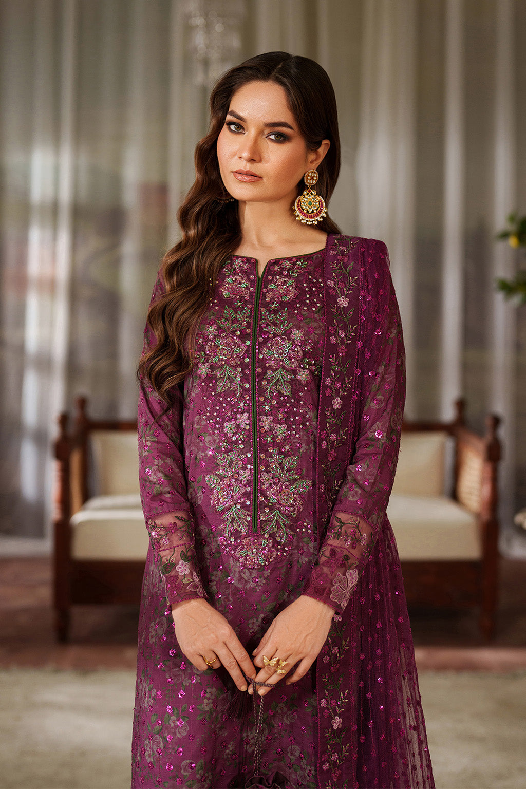 03-Piece Embroidered Lawn Suit With Chiffon Dupatta | Ready To Wear