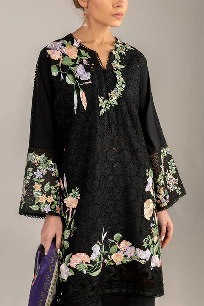 3 Piece Stitched Chikankari Embroidery Suit - Ready To Wear