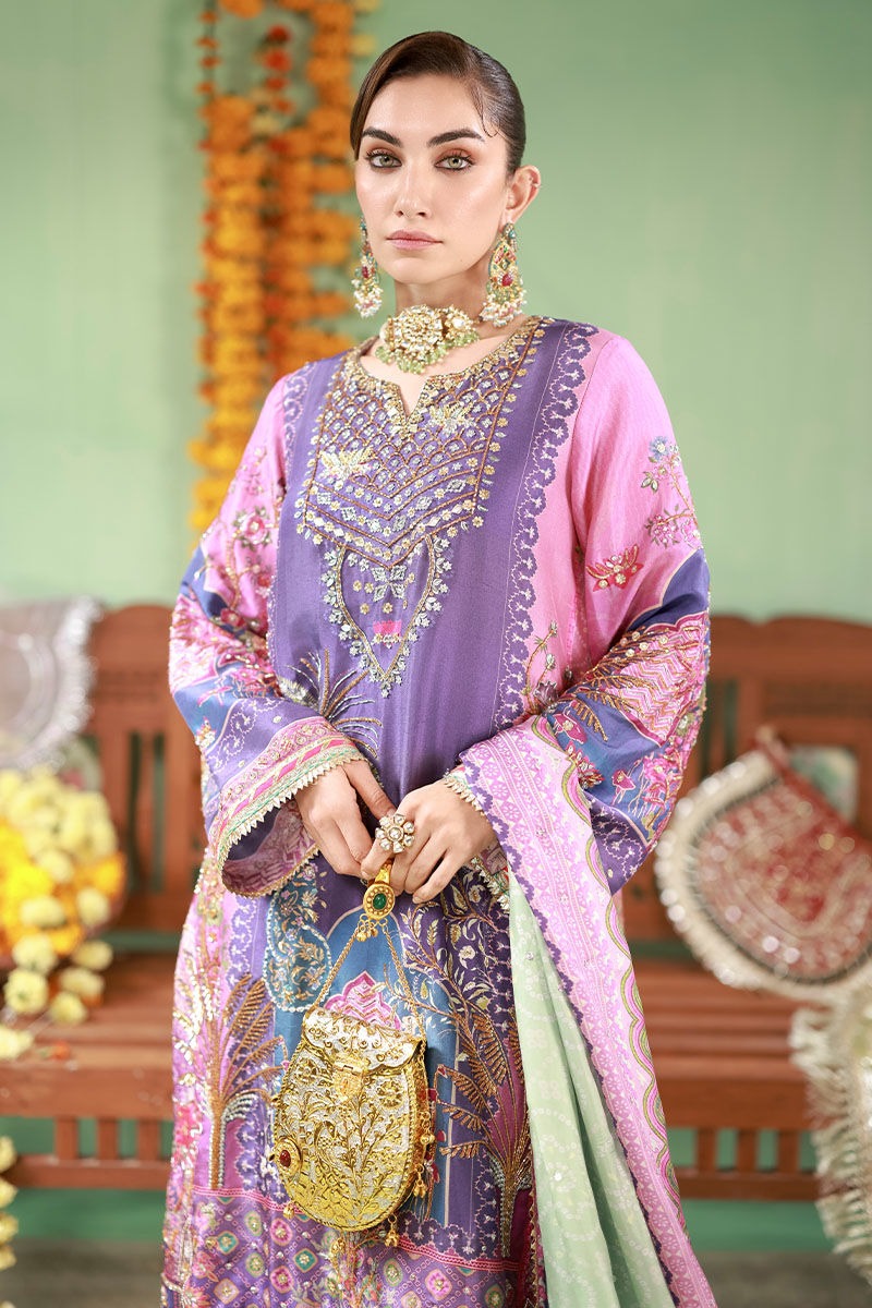 Luxury Purple & Pink Silk suit with Hand Embellished Adda Work | Ready To Wear