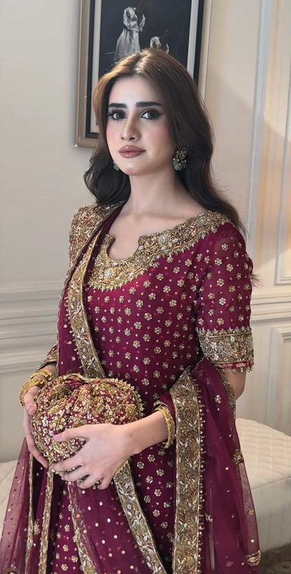 3 Piece Stitched  Chiffon Bridal Suit - Ready  to  Wear