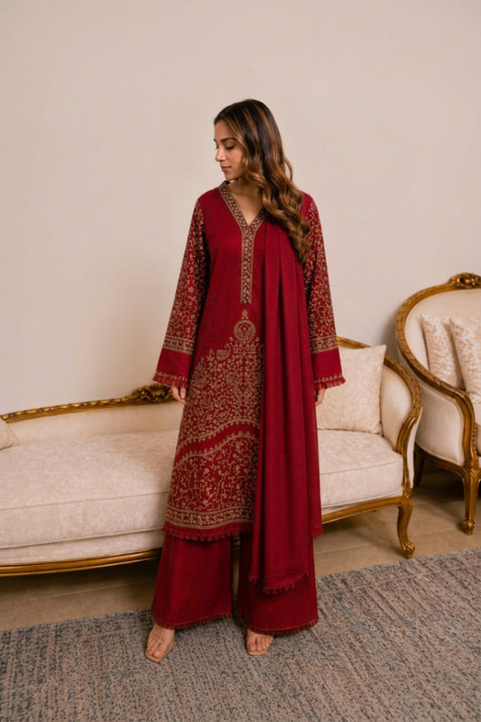 Traditional Pashmina Hand Work 3-Piece Suit | Ready-to-Wear