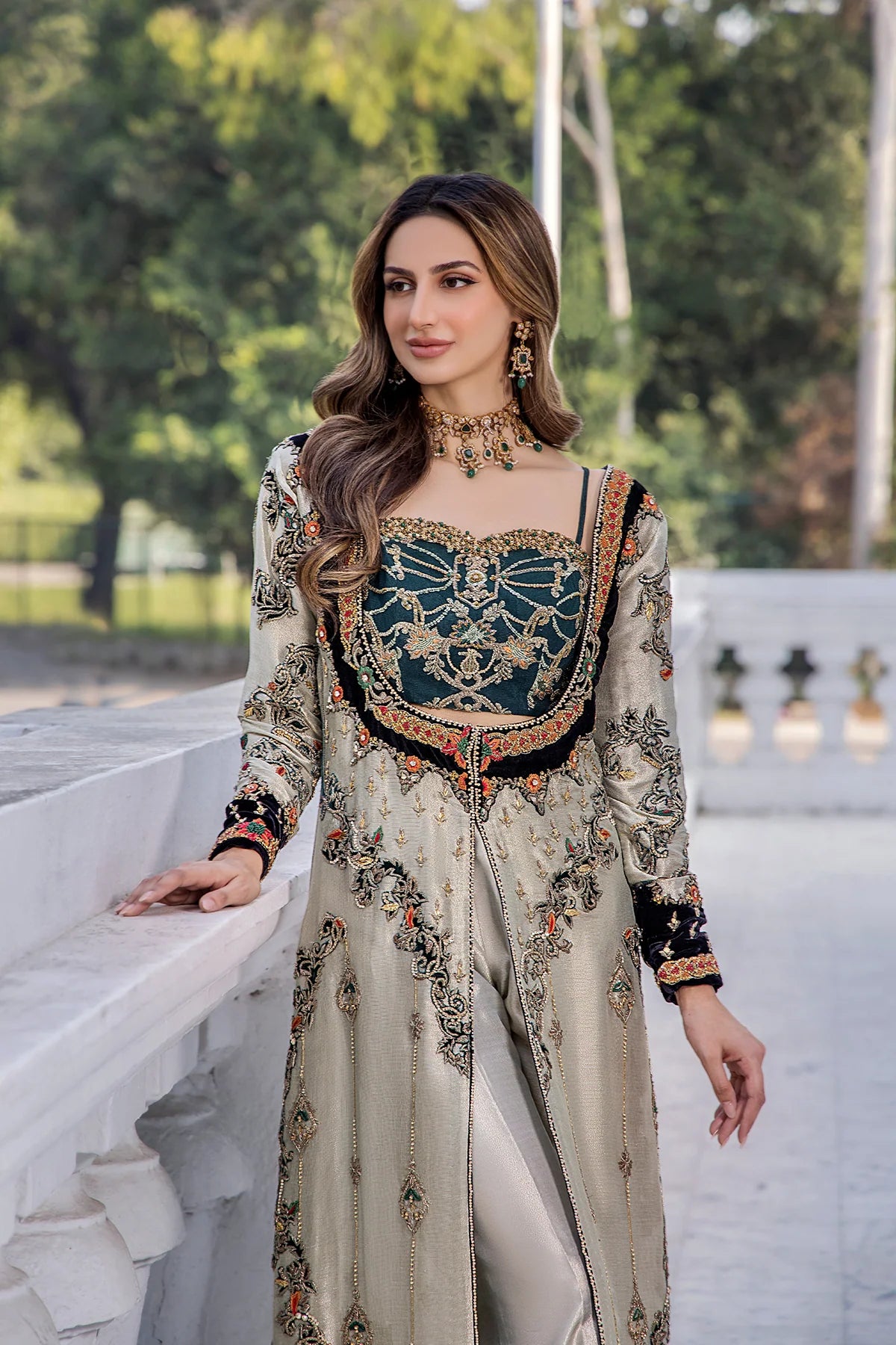 03-Piece Copper Embellishment Suit - Ready To Wear