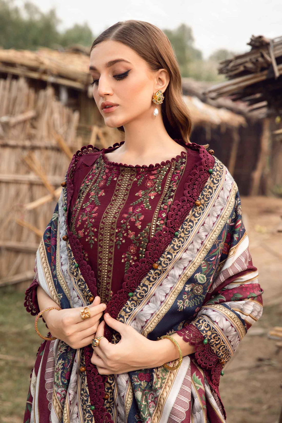 3 Piece Stitched Dhanak Dress - Ready To Wear