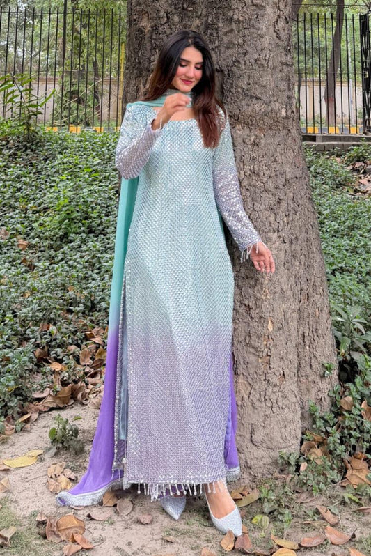 3-Piece Tie-Dye Chiffon Suit With Chiffon Dupatta | Ready To Wear