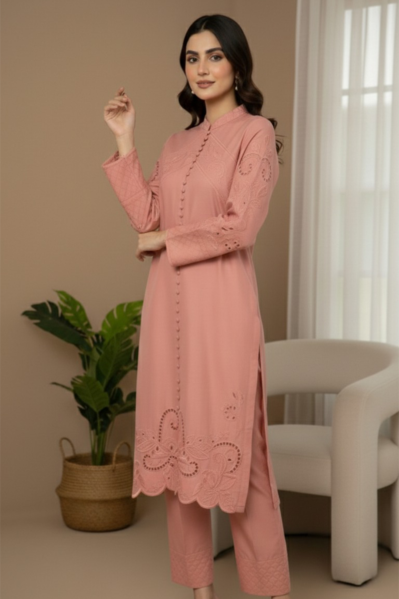 02-Piece Cutwork Khaddi Silk - Ready To Wear