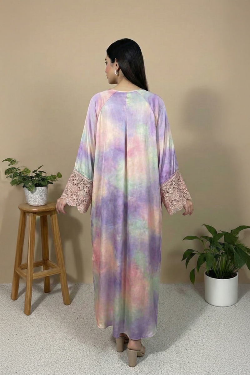 Pastel Dream Silk Kaftan – Luxury Stitched Dress