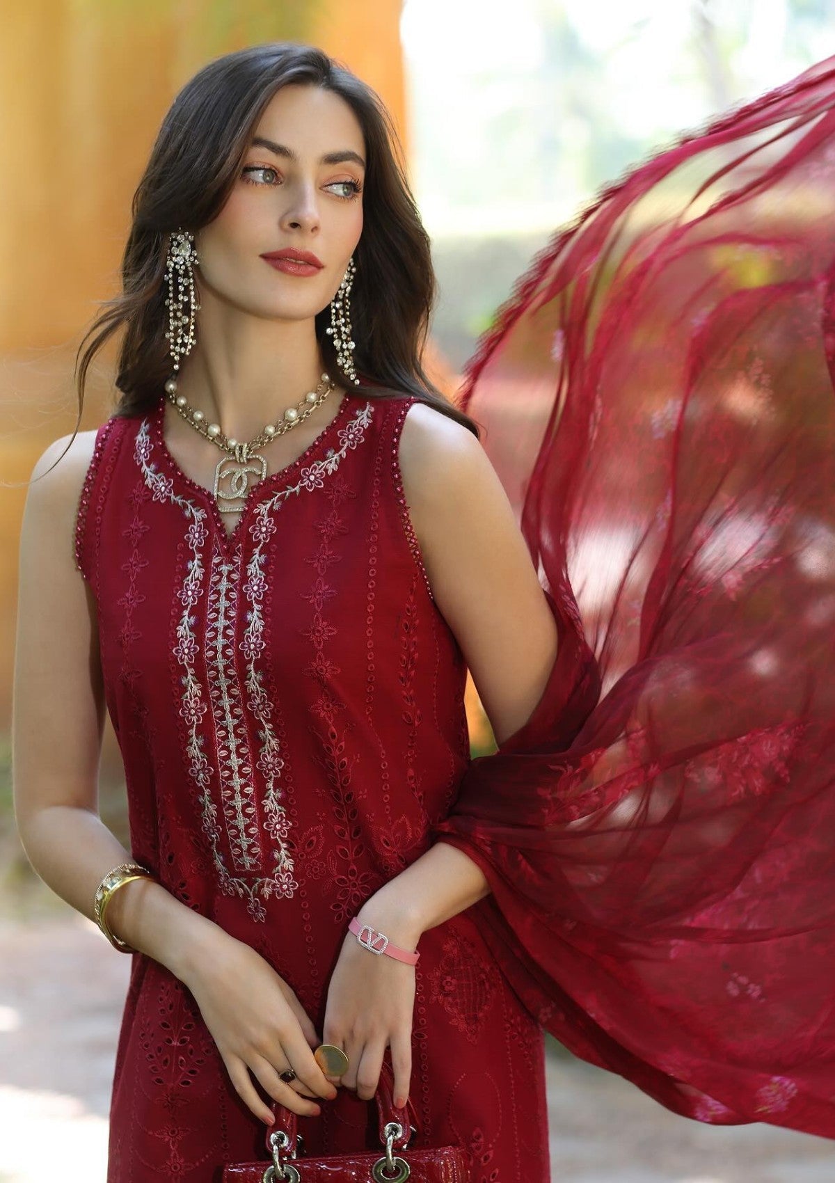 03-Piece Embroidered Lawn Suit With Chiffon Dupatta | Ready To Wear