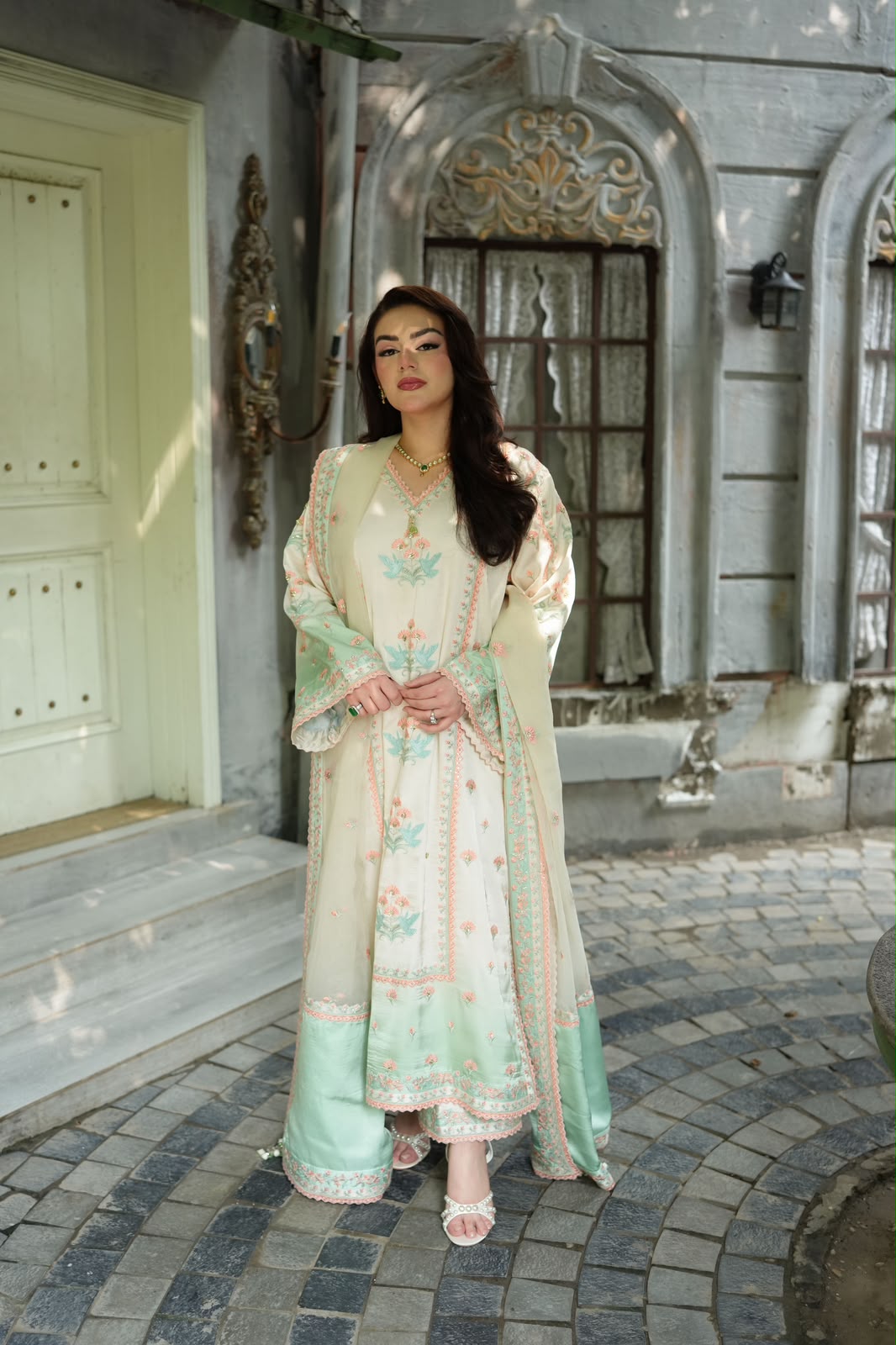 Embroidered Tie & Dye Charmeuse Silk Suit with Organza Dupatta | Ready To Wear