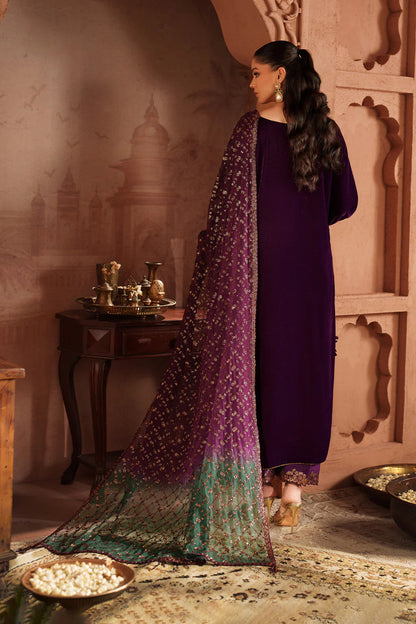 Luxury Embroidered Velvet Wedding Suit - Plum