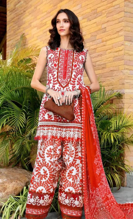 03-Piece Embroidered Printed Lawn Suit