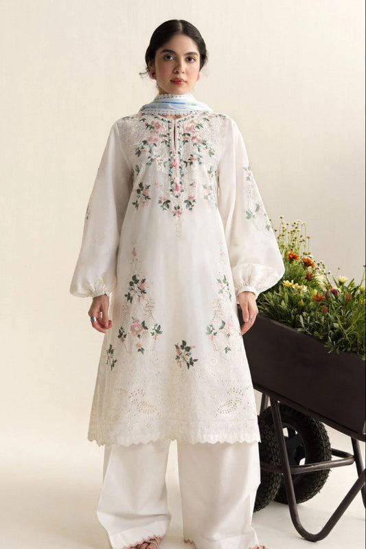 03-Piece Embroidered Dhank Suit - Ready To Wear