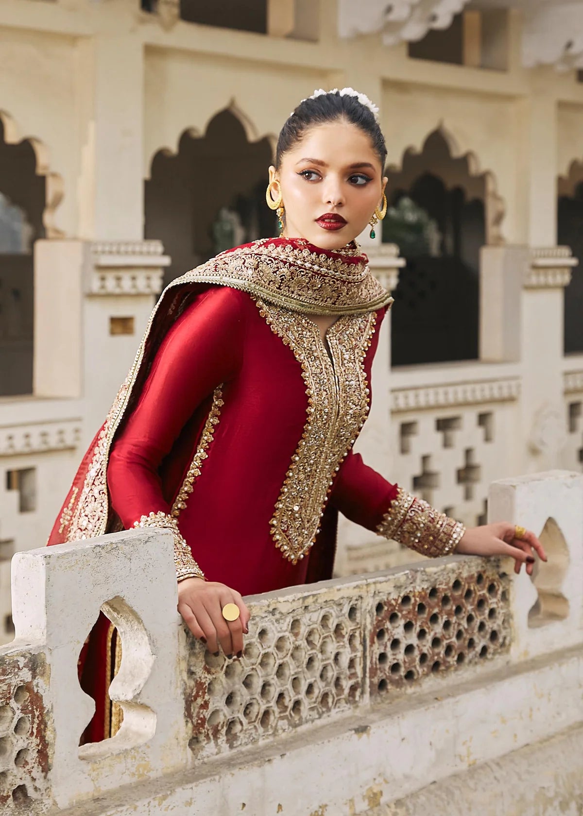 03-Piece Embroidered Korean Silk With Heavy Organza Dupatta - Ready To Wear
