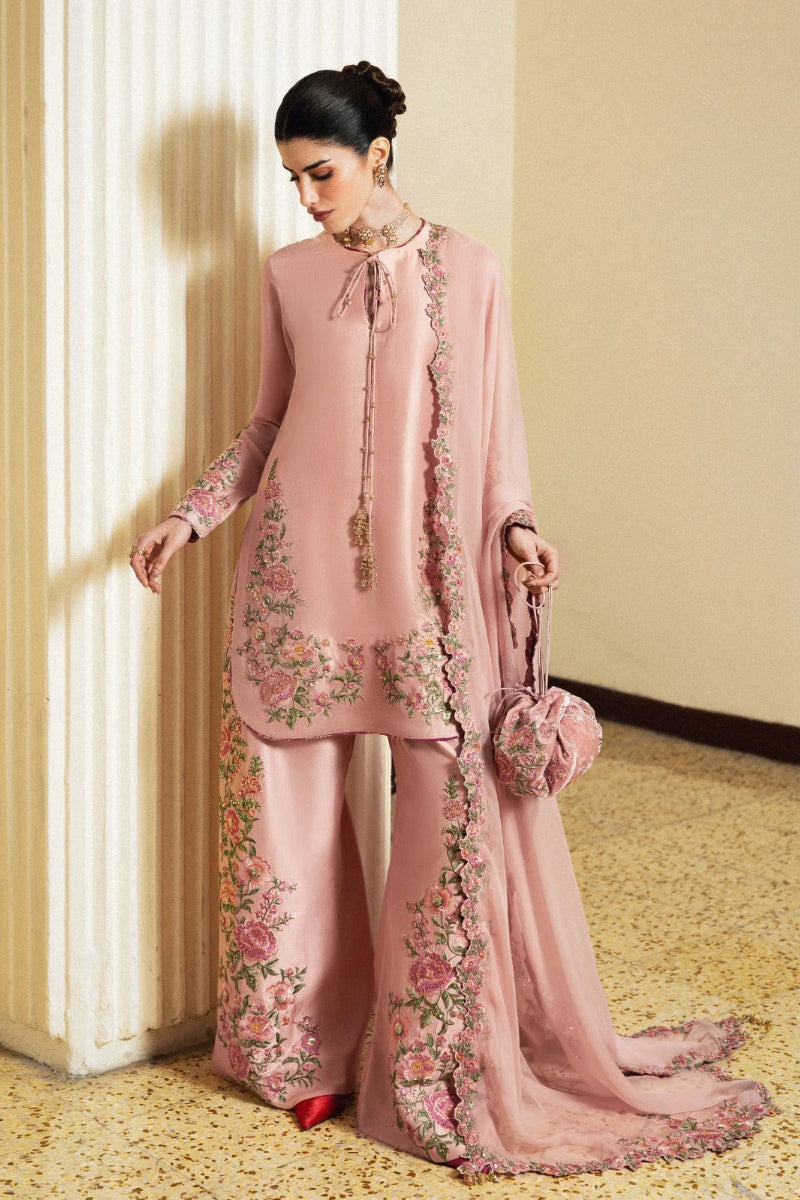 Dusty Pink Raw Silk Thread Embroidered 3-Piece Suit | Ready To Wear