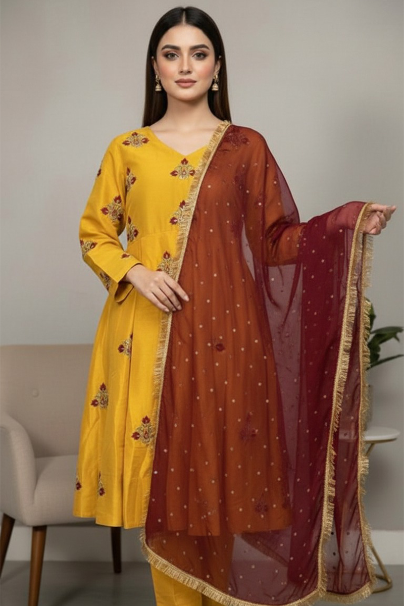 03-Piece Raw Silk Suit - Ready To Wear