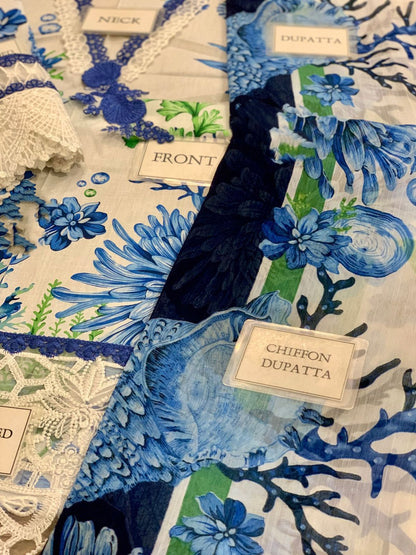 3 Piece Stitched Lawn Embroidery Dress - Ready to Wear