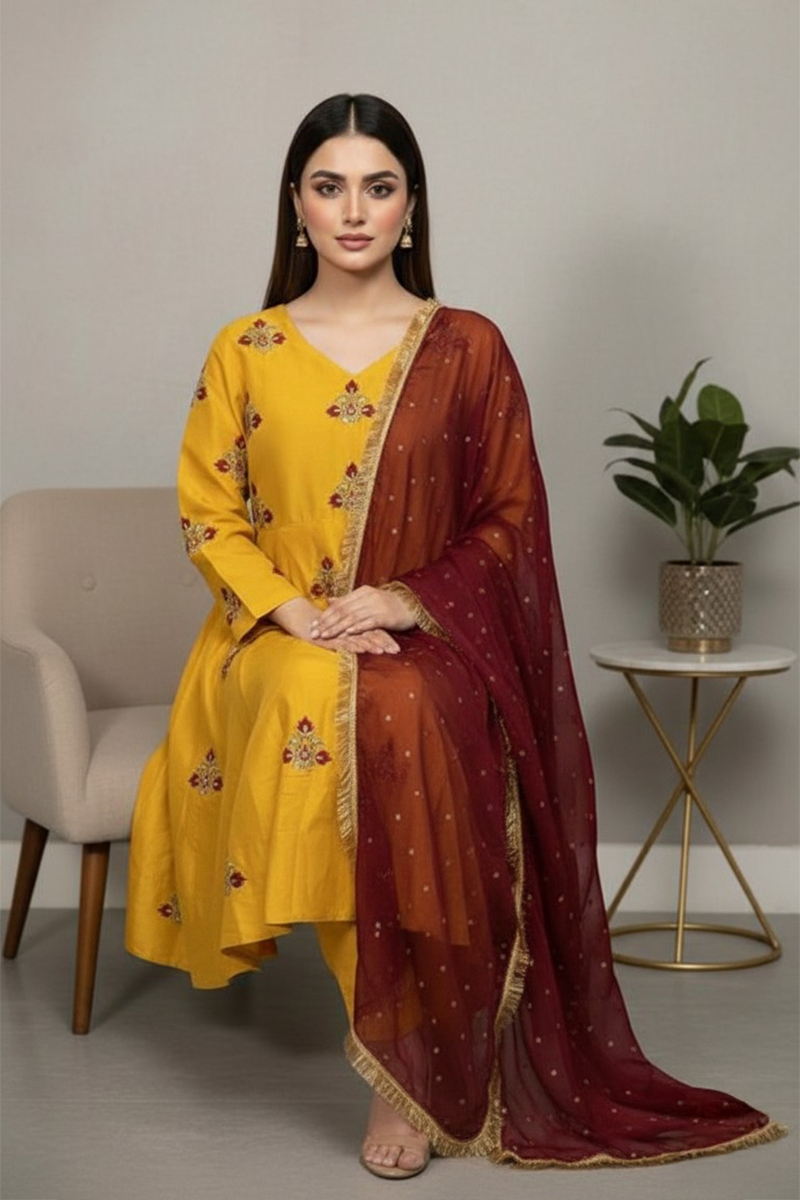 03-Piece Raw Silk Suit - Ready To Wear